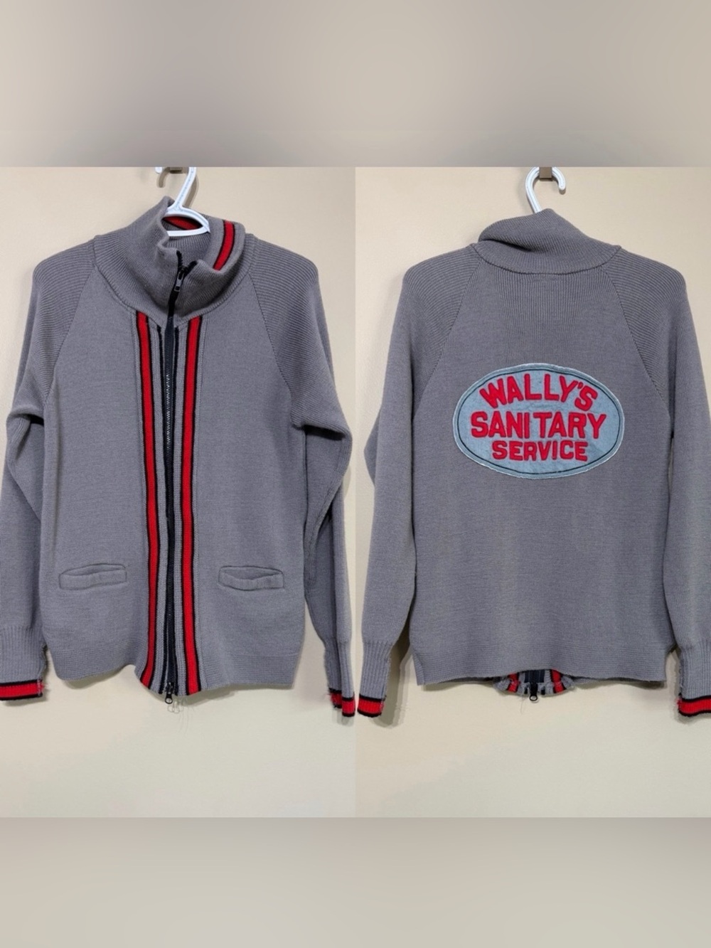 Vintage 1960’s Maple Knitting Mills 100% Pure Virgin Wool Zip Patched Cardigan